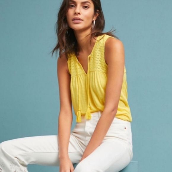 Anthropologie Akemi + Kin Piaf Yellow Boho Crochet Tank Size Small - Picture 2 of 9